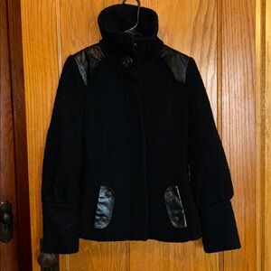 Mackage Wool and Leather Coat with Stand Collar Size XS Black Winter Jacket
